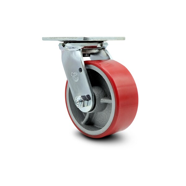 5 Inch Red Poly on Cast Iron Wheel Swivel Caster with Ball Bearing SCC